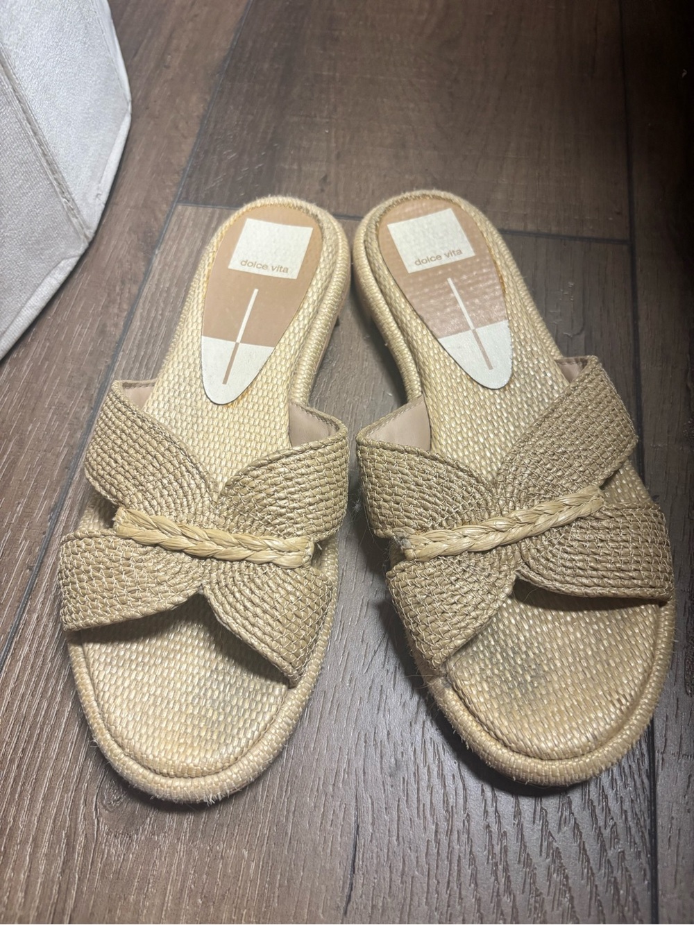 Dolce Vita Natural Braided Raffia Slide Sandals